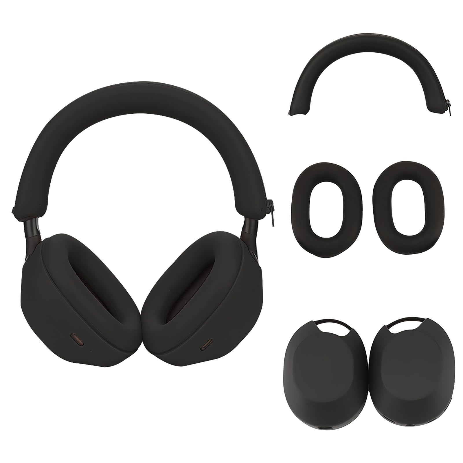 Silicone Case for Sony WH-1000XM5, Protective Case for XM5 Headphones, Earbuds for Sony XM5, Accessories wh-1000 XM5, Soft Silicone Protective Skin - Black - Image 1