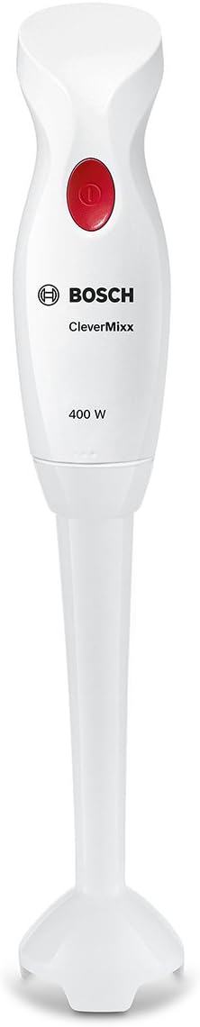 Bosch Hausgeräte CleverMixx MSM14000 Hand Blender, Removable Blender Stand, Ergonomic Handle, Lightweight Case, 4-Blade Knife, Easy Cleaning, 400 W, White/Red - Image 1
