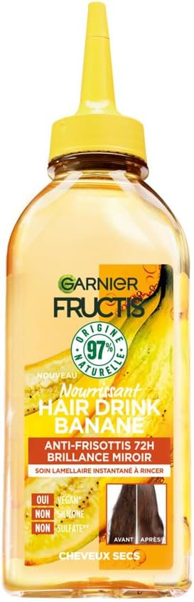 Garnier - Fructis Hair Drink - Instant Nourishing Banana Lamellar Care - Vegan Formula with 97% Natural Ingredients - 200 ml - Image 1