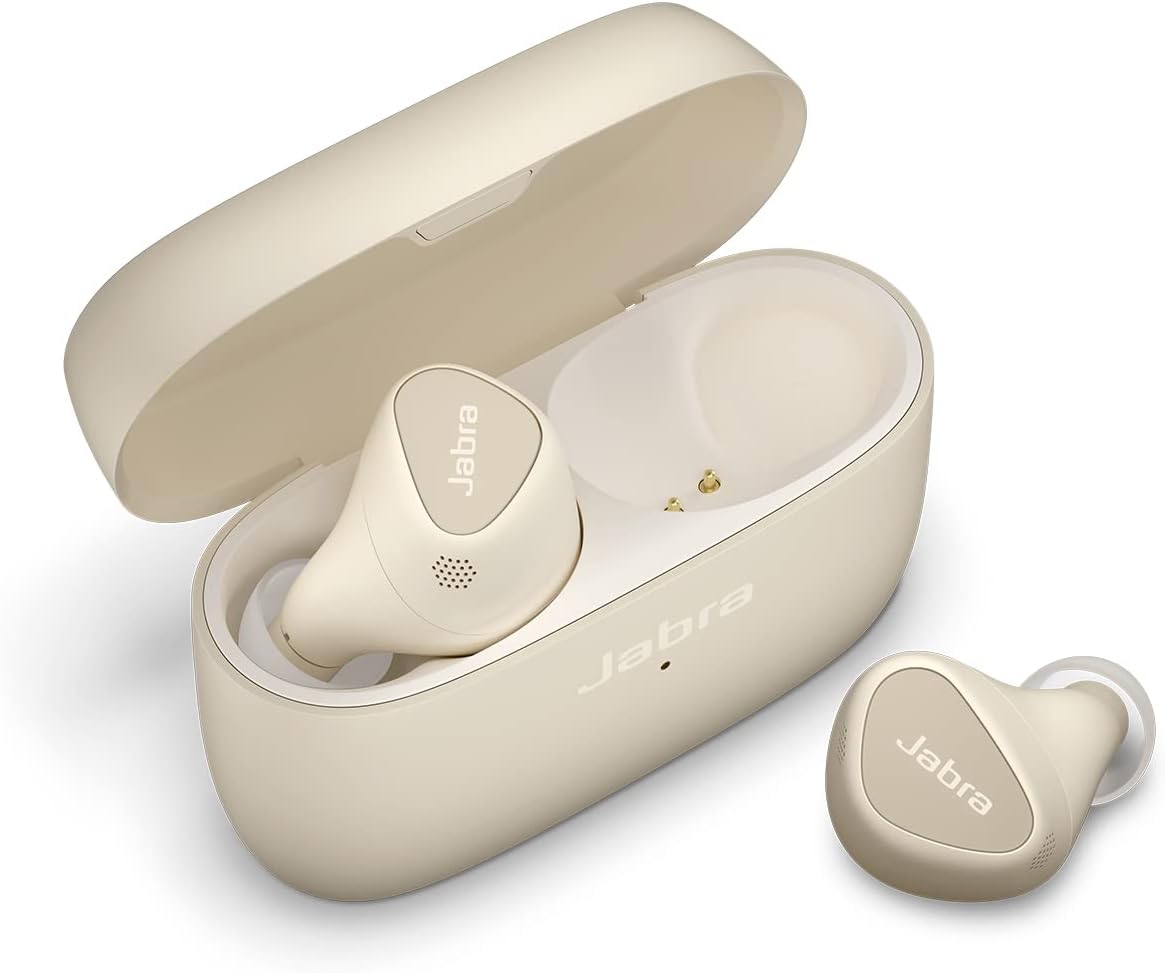 Jabra Elite 5 True Wireless - Écouteurs sans Fil Bluetooth Intra-Auriculaires pour iPhone - ANC Hybride, 6 micros intégrés, Haut-parleurs 6 mm, discrets et ergonomiques - Gold Beige - Image 1