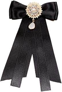 FASELE Chanel's Style Broche Nœud Papillon Cristal Broche Cravate pour Travail Fête Accessoires Pré-noué pour Fille Femme, 8.5W*8.5L, Aluminium, Perle - Image 1