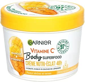 Garnier Body Superfood Nutri-Radiance Body Cream Vitamin C & Mango 100H Hydration 97% Natural Ingredients for All Skin Types 380 ml - Image 1