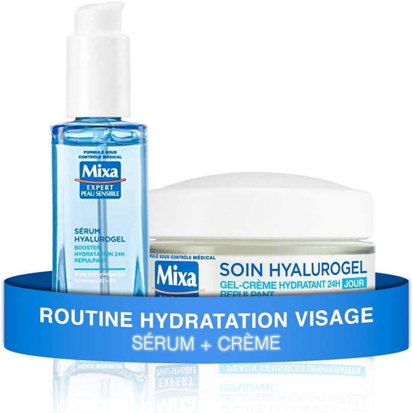 Mixa Expert Peau Sensible - Hyalurogel de routine - Booster Hydratation Répulpant 24 heures - Acide Hyaluronique Pur, Vitamine B3 + B5, Sérum + Soin - Image 1