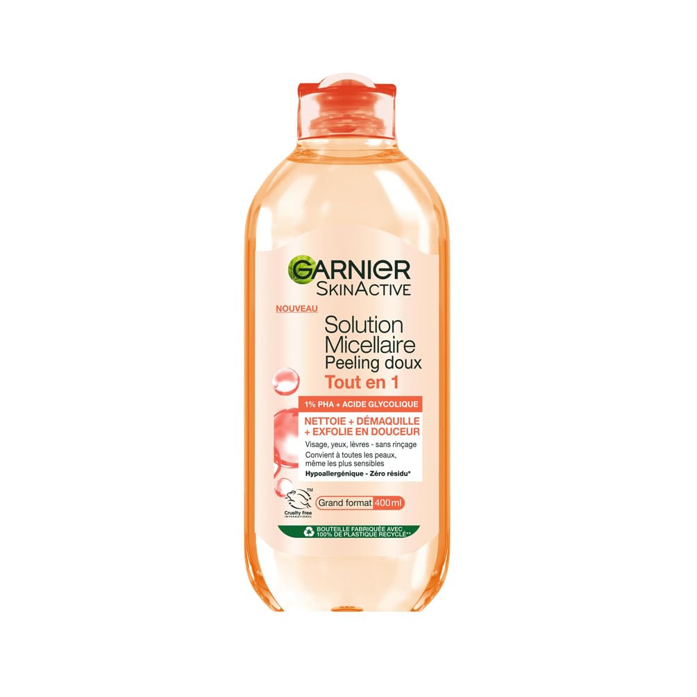 Garnier - Micellar Water All-in-1 Gentle Peeling - 1% PHA & Glycolic Acid - Exfoliating & Smoothing - For All Skin Types - No Rinse - Vegan & Hypoallergenic Formula - 400ml - Image 1