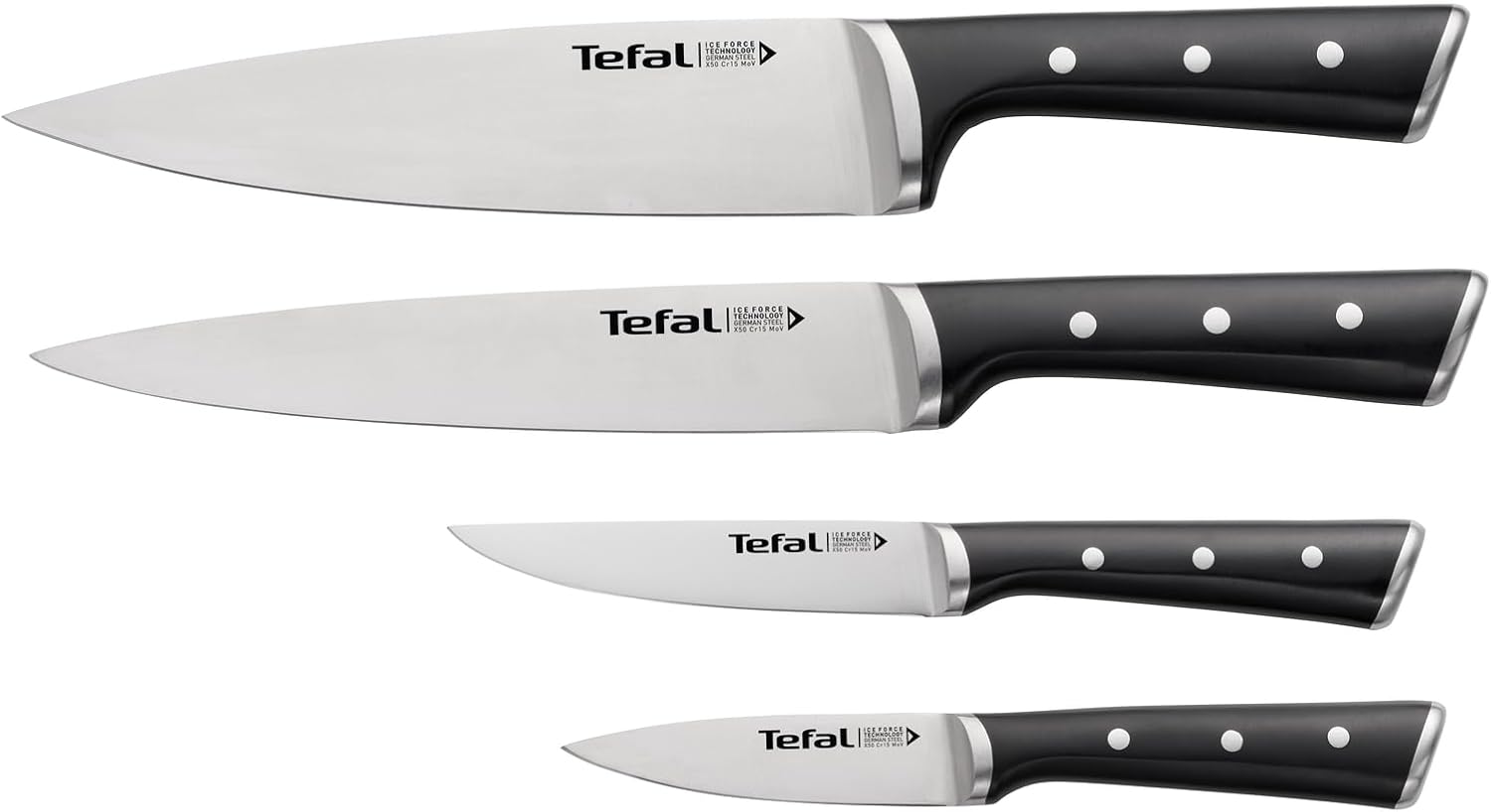 Tefal Ice Force K2324S74 Kitchen Knife Set, German Stainless Steel Blade, 10 Year Guarantee, High Performance Cutting and Sharpening - Image 1