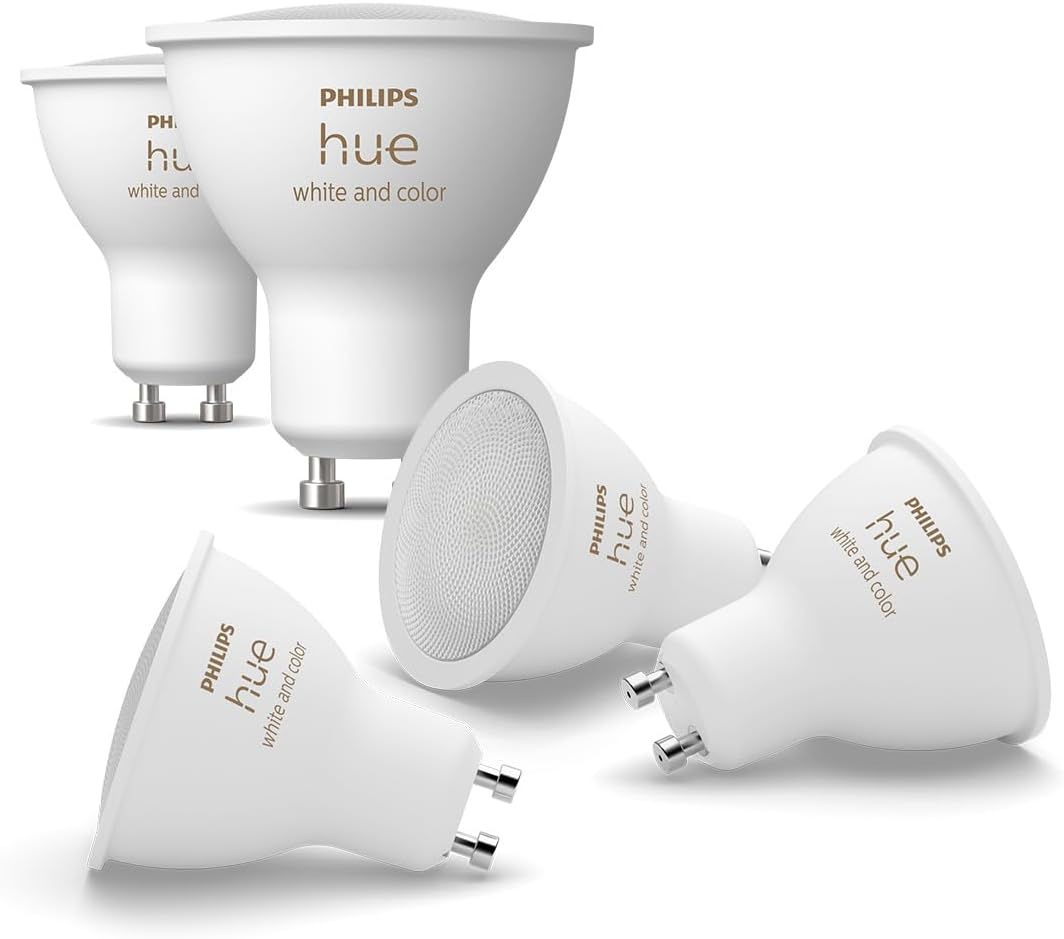Philips Hue White and Color Ambiance Smart LED Bulb, Pack of 5, GU10 Base, 400 Lumens, Bluetooth Compatible, Works with Alexa, Google Assistant and Apple HomeKit - Image 1