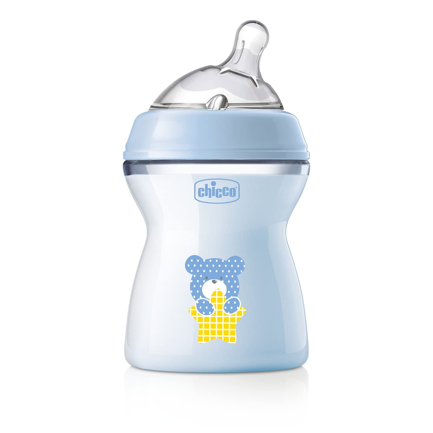 Chicco Natural Feeling Anti-Colic Bottle 2M Plus 250 ml with Silicone Teat - Medium Flow - Blue - Image 1