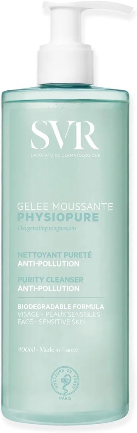 SVR - Physiopure Gelée Moussante - Gamme Physiopure – Nettoyant pureté anti-pollution – Pour tous types de peaux, même sensibles – Magnésium oxygénant, tensioactifs doux – 400 ml - Image 1