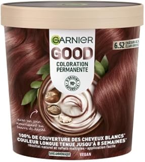 Garnier - Coloration Permanente - Sans Ammoniaque, 90% Ingrédients d'Origine Naturelle, Formule Vegan - Beurre de Karité - 100% Couverture Cheveux Blancs - Châtain Acajou Clair Groseille (6.52) - Good - Image 1