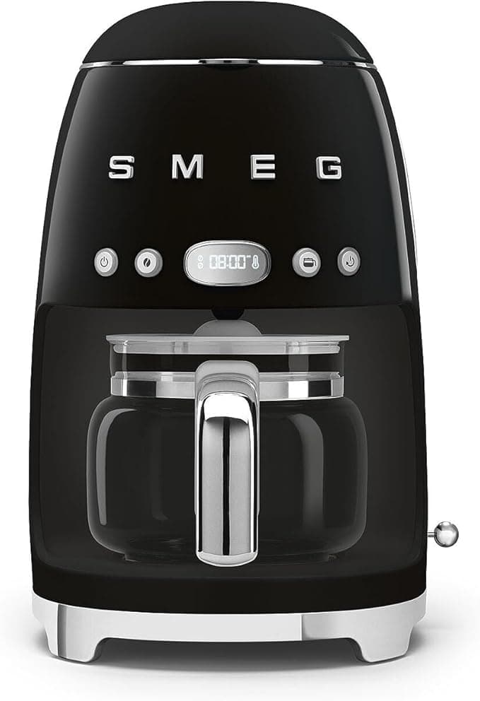 Smeg, DCF02BLEU Filter Coffee Maker, Aroma and Autostart Function, Glass Jug Up to 12 Cups, 2 Levels of Intensity, Keep Warm Mode, 1050 W, Black