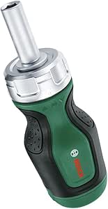 Bosch Short ratchet screwdriver with 6 bits (compact and high torque for high-performance screwdriving and unscrewing; 6 bits - PZ1/2, PH2, SL4, TX25, HEX5; ergonomic; magnetic bit holder) - Image 1