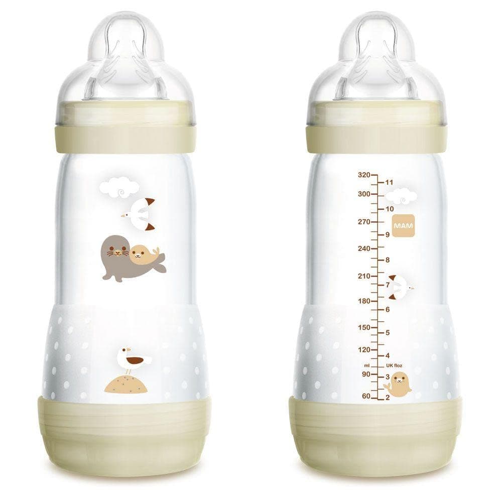 MAM A154 Colours of Nature Collection Anti-Colic Bottle, Matte Surface, Patented Anti-Colic Bottle, SkinsoftTM Ultra-Soft Silicone Teat 3 for Babies from 4 Months, 320 ml, Neutral
