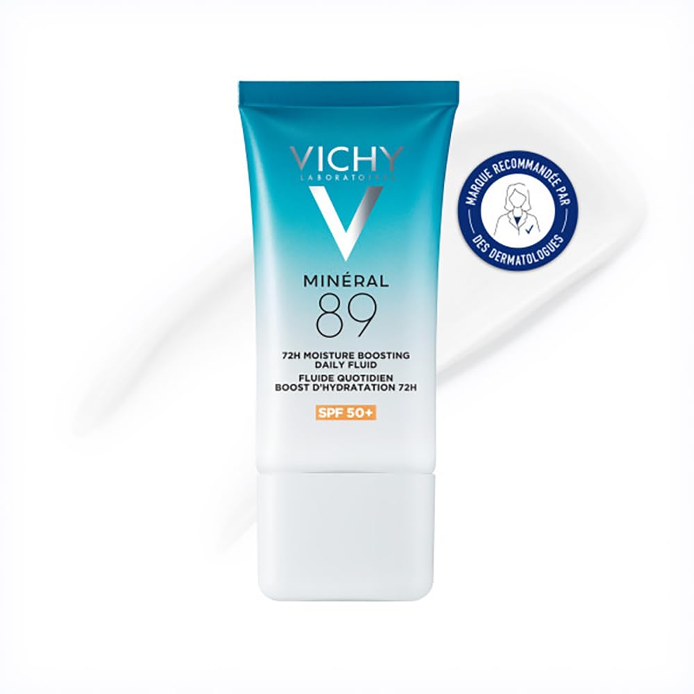 Vichy, Mineral 89, Daily Hydration Boost Fluid 72h SPF50+, Moisturizing and Fortifying Care, High Sun Protection, Enriched with Hyaluronic Acid, Non-Comedogenic, Fragrance Free, 50 ml - Image 1