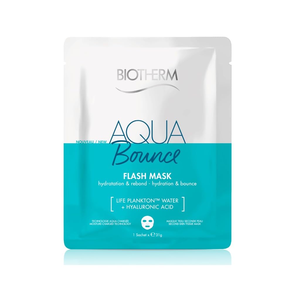 Biotherm, Aqua Bounce Flash Mask, Instant Hydration & Rebound Tissue Mask, Deep Moisturizes Skin & Plump, Enriched with Hyaluronic Acid & Biotech Plankton, All Skin Types - Image 1