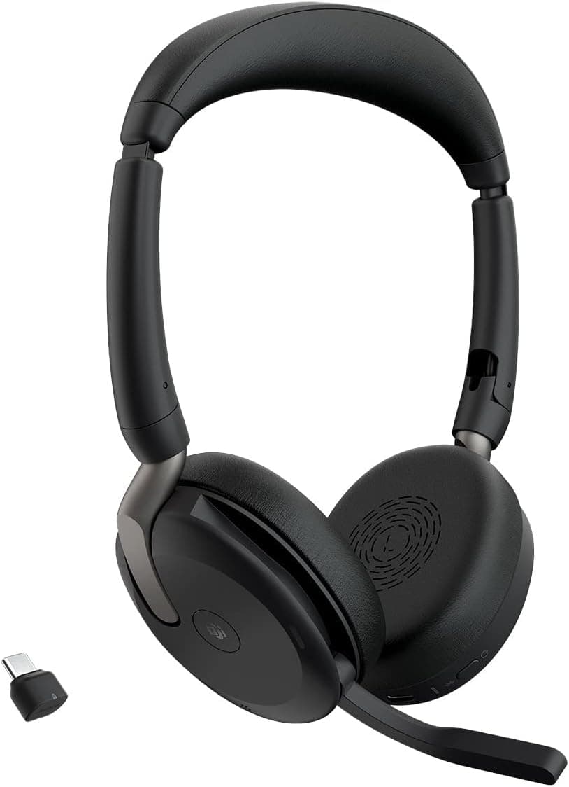 Jabra Evolve2 65 Flex, Casque Bluetooth sans Fil, avec Technologie à réduction de Bruit ClearVoice et ANC Hybride, Design Léger, Adaptateur USB-C, 20h Autonomie, Certifié MS Teams, Noir