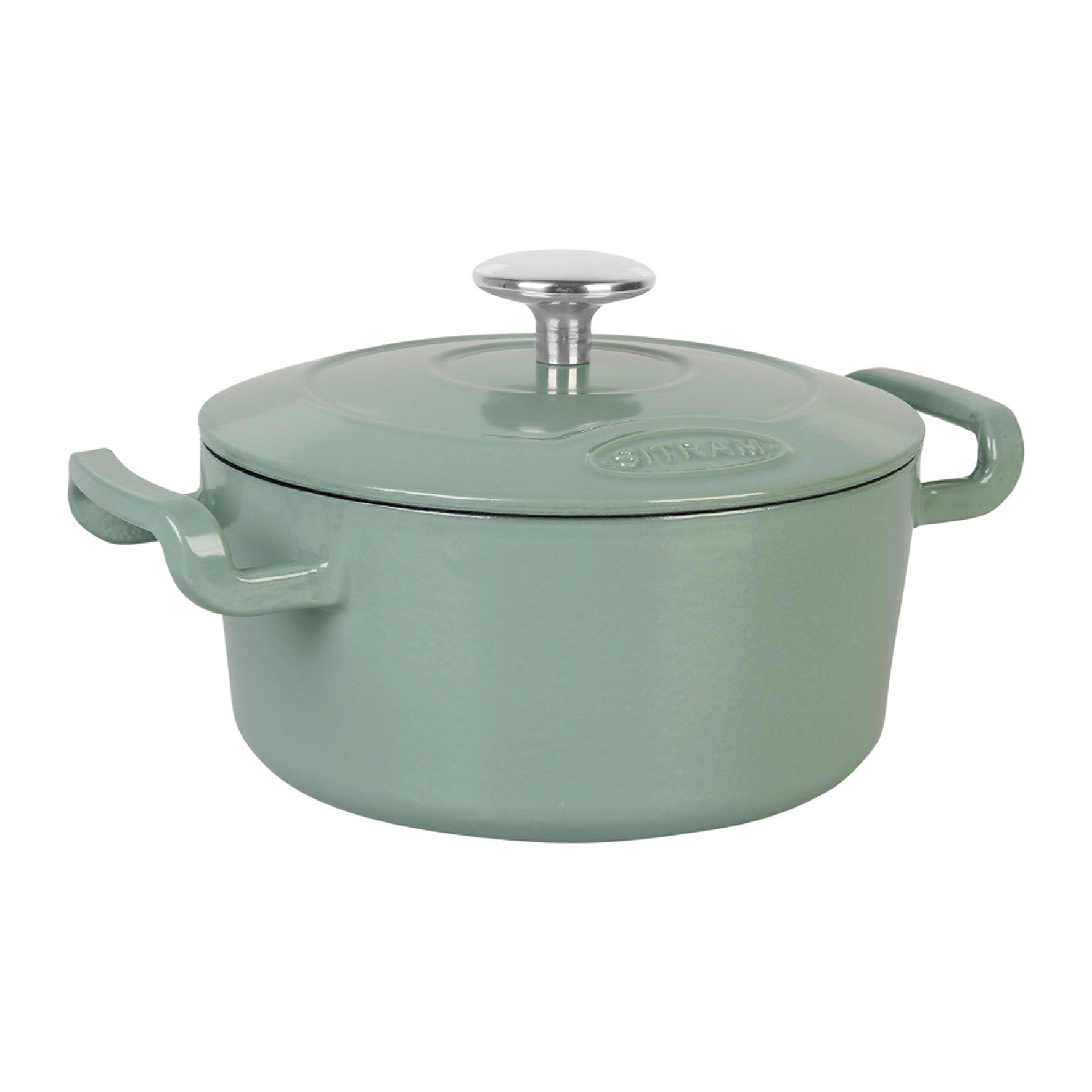 Sitram 715404 Sitrabella Casserole Dish Round Enamelled Cast Iron Diameter 20 cm - 2.5 Litres - Enamelled Exterior Sage Green Interior White - All Heat Sources Including Induction - Ideal Meal for 2-3 - Image 1