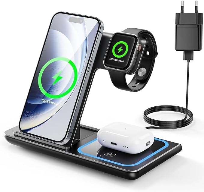 EXW 3 in 1 Charging Dock, Iphone Induction Charger for iPhone 17/16/15/14/13/12/Pro/Max, Apple Charging Station for Apple Watch, Wireless Charging Station for AirPods 2/3/Pro (Black) - Image 1