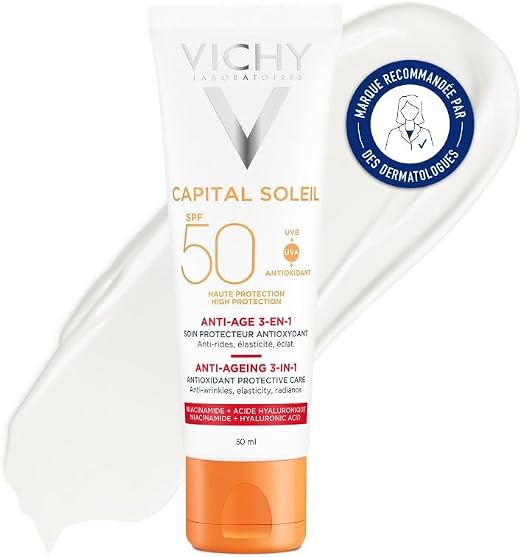 Vichy, Capital Soleil, 3-in-1 Anti-Aging Care, SPF50, Brightens & Protects, Enriched with Camu Camu & Kombucha, For All Skin Types, 50 ml - Image 1