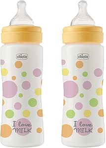 Chicco Set of 2 Perfect Easy Fast Flow Bottles, Anti-Colic Bottle, Reduces Regurgitation and Irritability, 330 ml Plastic Bottle, Gift Box, Value Pack, 4+ Months - Image 1