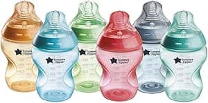 Tommee Tippee Natural Start Anti-Colic Bottles, Colourful, 260 ml, Breast Shape Dummy for Natural Appetizer, Pack of 6
