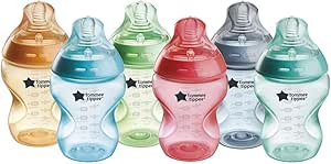 Tommee Tippee Natural Start Anti-Colic Bottles, Colourful, 260 ml, Breast Shape Dummy for Natural Appetizer, Pack of 6 - Image 1