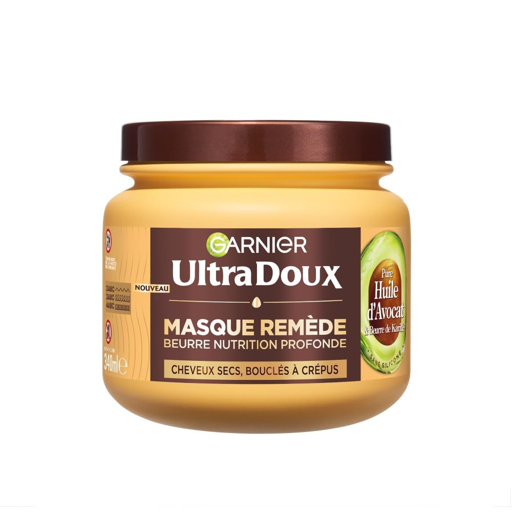 Garnier Ultra Doux Mask for Dry, Wavy, Curly or Kinky Hair - With Avocado Oil and Shea Butter - Rich and Smooth Texture - 340 ml - Men and Women - Image 1