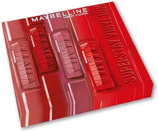 Maybelline New York - Coffret 4 Rouges à Lèvres Liquides - Effet Vinyl Brillant - Longue Tenue - SuperStay Vinyl Ink - Teintes : Red Hot (25), Coy (20), Peachy (15), Wicked (50) - Image 1