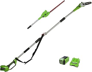 Greenworks G40PSHK2 Élagueuse et Taille Haie à Batterie sur Perche 2-en-1 avec Bandoulière, Guide Tronçonneuse 20 cm, Lames Double Action 51 cm, Batterie 40V 2Ah Chargeur, Garantie 3 Ans - Image 1