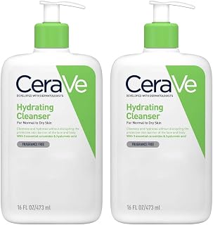 CeraVe Lot de 2 nettoyants hydratants – Avec acide hyaluronique et 3 céramides essentiels – Nettoyant doux pour le visage et le corps pour peaux sensibles normales à sèches 473 ml - Image 1
