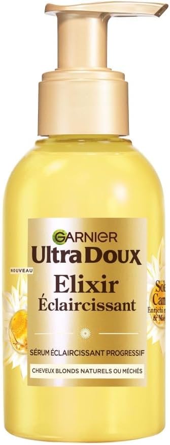 Garnier - Ultra Soft Progressive Lightening Elixir - Natural or highlighted Blonde Hair Serum - Chamomile and Flower Honey - Silicone Free - Recycled Plastic Bottle - Men and Women - 120ml - Image 1