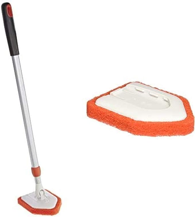 OXO Good Grips 12126100 INOXO.12126100ML, Aluminium Grey/Orange Tub & Tile Expandable Scrubber Refill White/Red - Image 1
