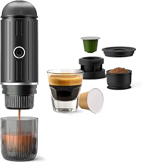 BENFUCHEN Machine à expresso portable pour le voyage, machine à expresso électrique auto-chauffante, mini-cafetière 19 bars pour le camping et la randonnée, pour café moulu et NESPRESSOpods, Noir - Image 1