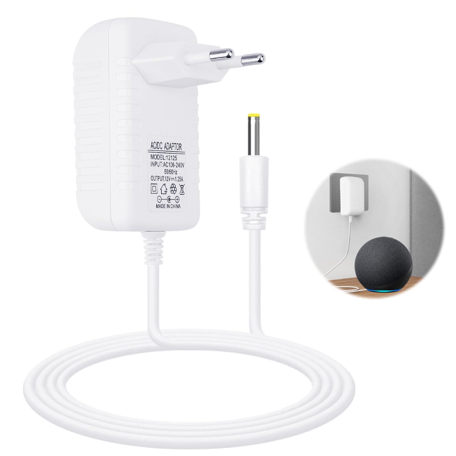 15W AC Adapter for Amazon Echo Dot (3rd, 4th and 5th Generation), Echo Show 5 (1st and 2nd Gen), Echo Spot, Echo Dot with Clock, for FireTV Cube and More Charger for Alexa Devices