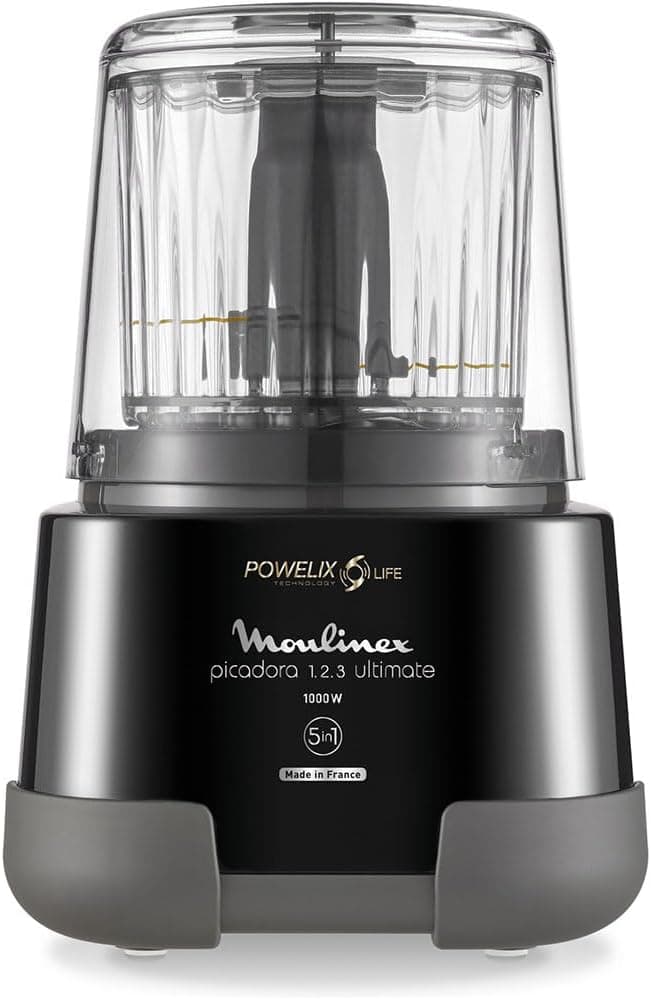 Moulinex 1,2,3 DP8108 1000W Electric Chopper, 2 Powerlife Blades, Capacity up to 350g/550ml, Airtight Lid, Overheat Protection System, Compact, Black