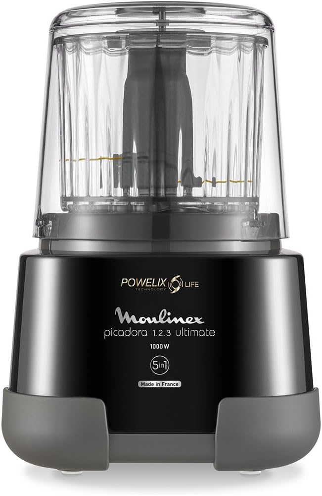 Moulinex 1,2,3 DP8108 1000W Electric Chopper, 2 Powerlife Blades, Capacity up to 350g/550ml, Airtight Lid, Overheat Protection System, Compact, Black - Image 1