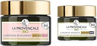 La Provençale Bio - Crème Rose de Jouvence Anti-Âge Éclat Certifié Bio - Huile d’Olive Bio AOP Provence - 50 ml & Le Baume de Jouvence Anti-Age Nuit - Huile d'Olive Bio AOC Provence - 50 ml