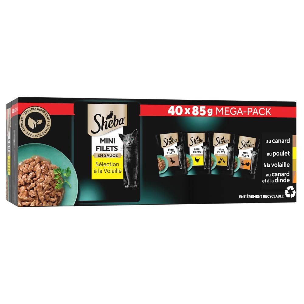 SHEBA Mini Fillets – Fresh Sauce, Poultry Selection for Adult Cats – 40 x 85 g - Image 1