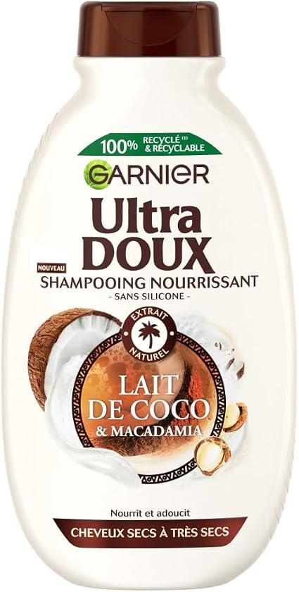 Garnier Ultra Gentle Nourishing Shampoo Enriched with Coconut Milk & Macadamia for Normal, Dry to Very Dry Hair - Silicone Free - 400 ml - Image 1