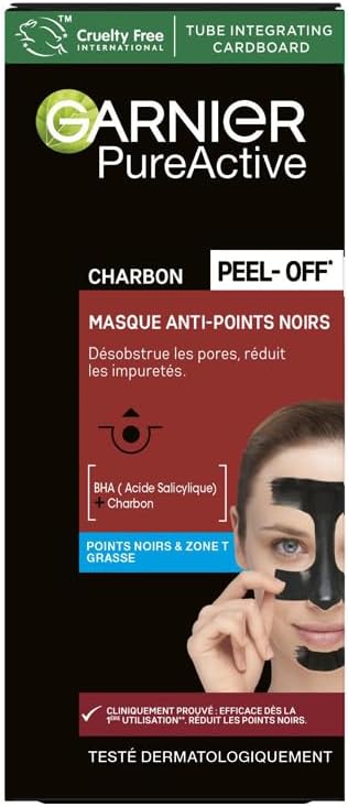GARNIER Skin Active - Masque Peel-Off Anti-Points Noirs - Réduit les Pores & les Impuretés - Charbon & Acide Salicylique - Vegan & Cruelty Free - Zone T - Peaux Grasses à Imperfections - 50 ml - Image 1