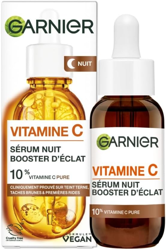 GARNIER Skin Active - Sérum Nuit Booster d’Éclat - Efficace Sur Taches Brunes & Rides - Illumine Le Teint - Vitamine C Pure, Acide Hyaluronique - Vegan & Cruelty Free - Tous Types de Peaux - 30 ml - Image 1