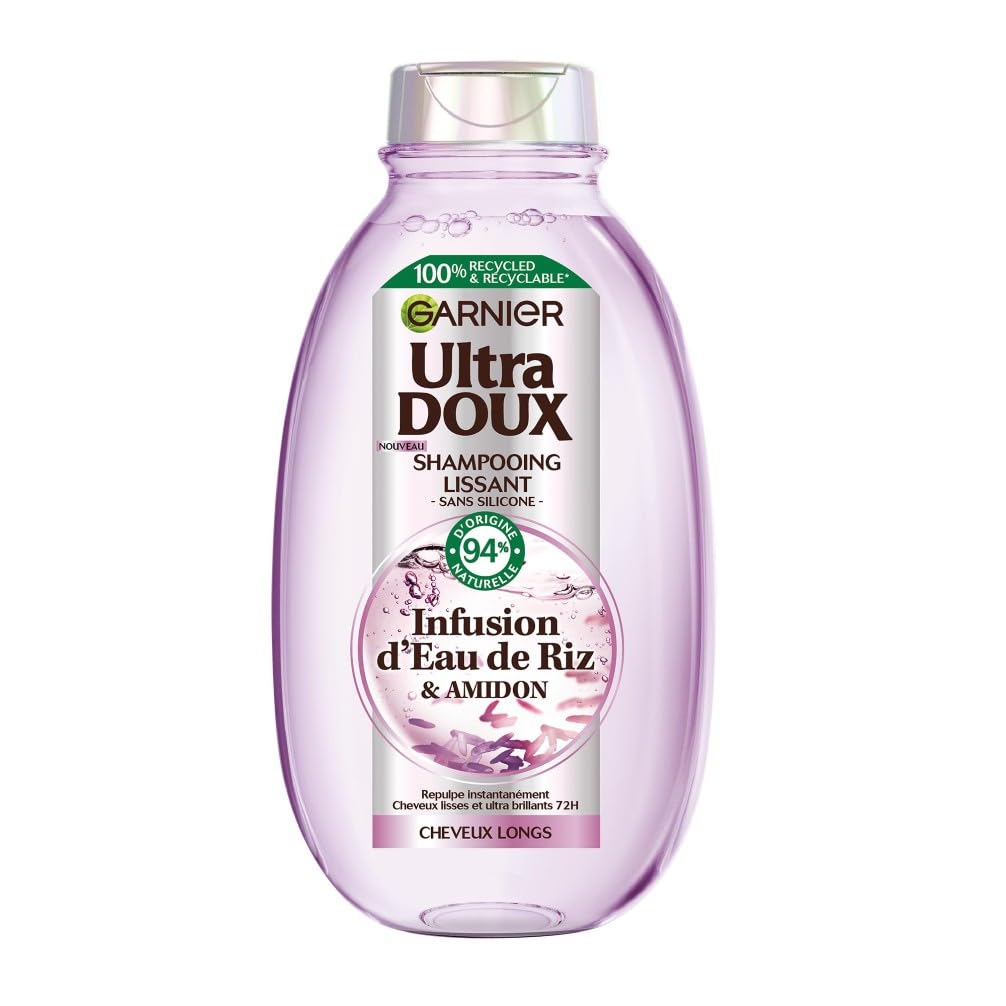 Garnier Ultra Doux - Shampooing Lissant Douceur & Brillance à l'Infusion d'Eau de Riz - Cheveux Rebelles et Indisciplinés - 250 ml - Image 1