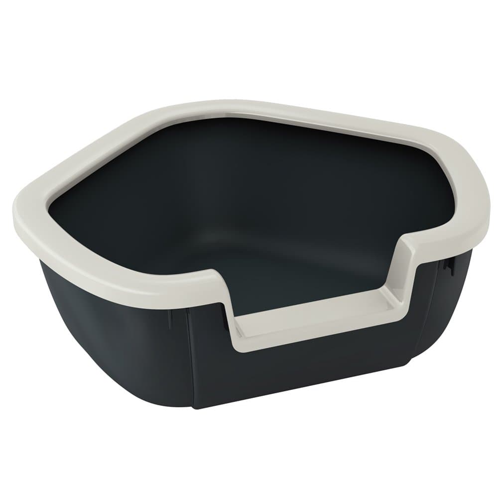 Ferplast Bac Litiere pour Chat, Maison de toilette pour Chat, Bac à litière d'angle, avec Bords Hauts et Entrée Basse, 57,5 x 51,5 x H 22 cm, Bac à Litière d'Angle DAMA, Noir