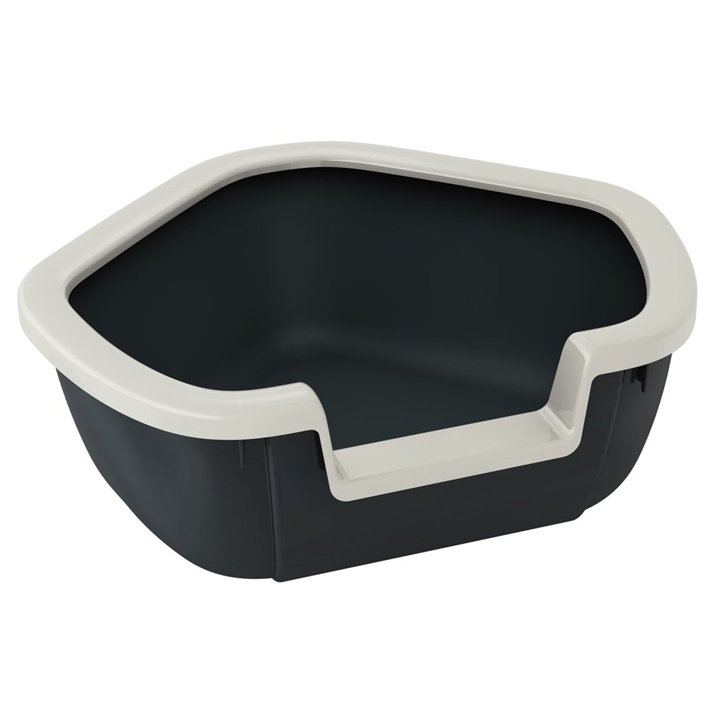 Ferplast Bac Litiere pour Chat, Maison de toilette pour Chat, Bac à litière d'angle, avec Bords Hauts et Entrée Basse, 57,5 x 51,5 x H 22 cm, Bac à Litière d'Angle DAMA, Noir - Image 1