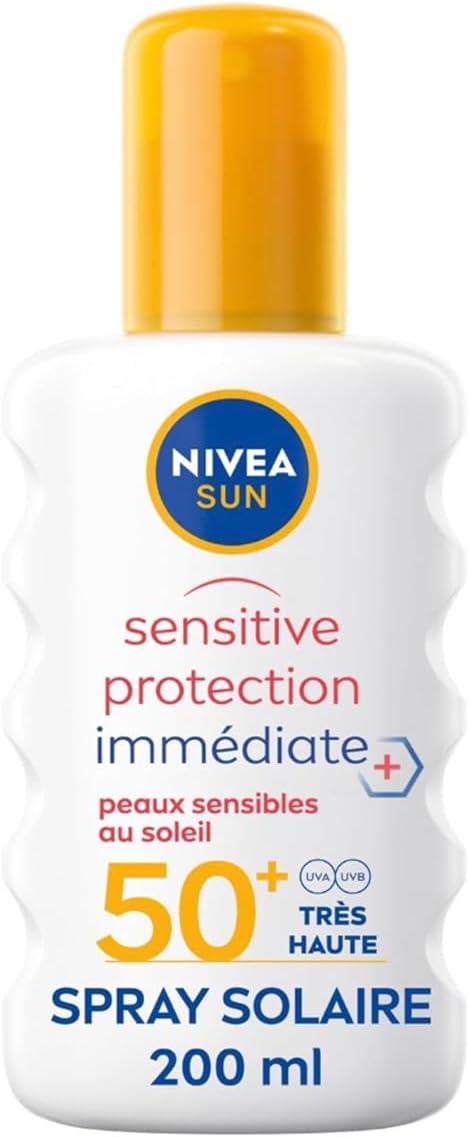 NIVEA SUN Spray solaire Sensitive protection immédiate FPS 50+ (1x200 ml), protection anti UV adaptée aux peaux sensibles, écran solaire texture légère & non grasse - Image 1