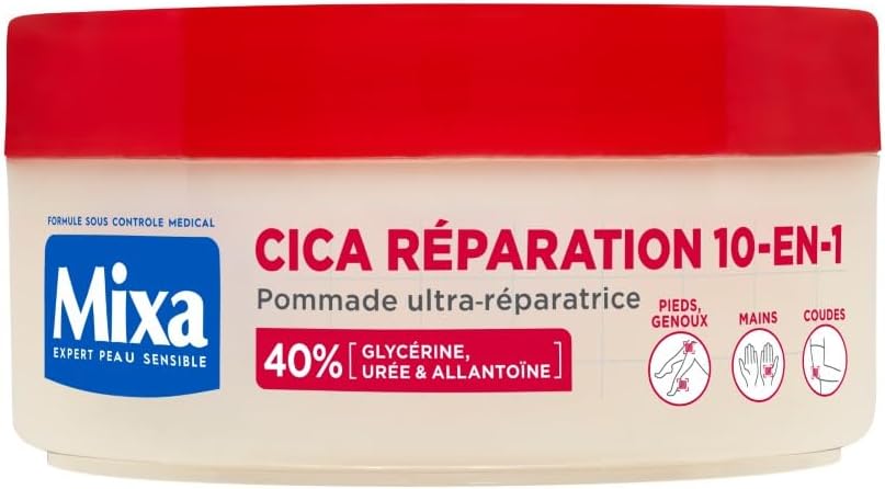 Mixa Expert Peau Sensible - Pommade Ultra-Réparatrice Cica Réparation 10-en-1 - Peaux Extra Sèches et Rugosités - Pieds, Genoux, Mains, Coudes - 100H d'Hydratation - Hypoallergénique - 150 ml - Image 1