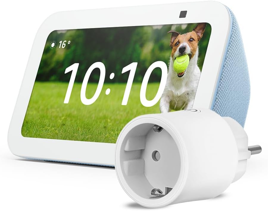 Echo Show 5 (Nouvelle génération) | Bleu-gris + OSRAM SMART+ Prise intelligente avec Matter, Fonctionne avec Alexa - Kit de démarrage Maison connectée - Image 1