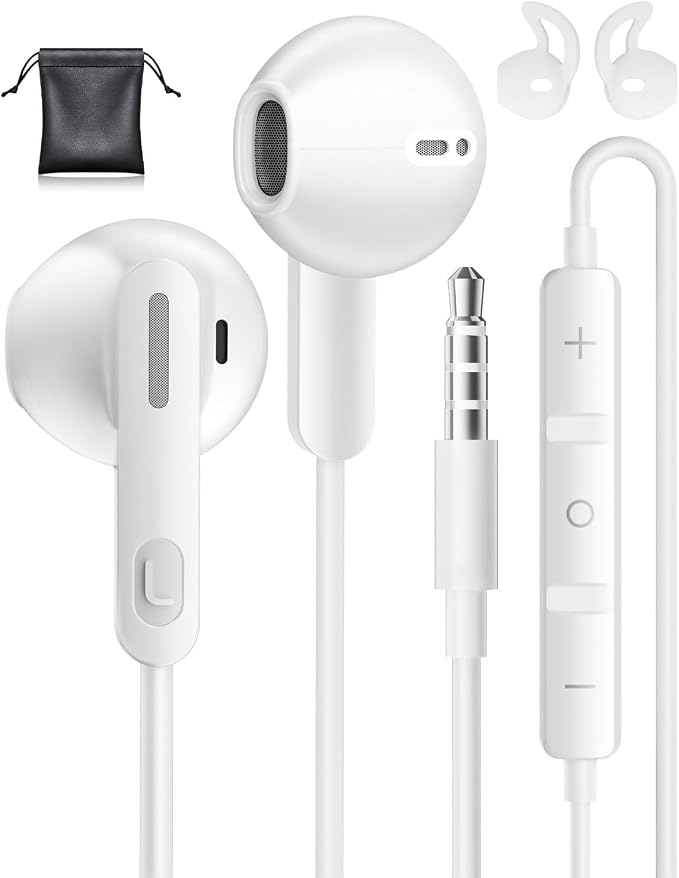 Wired Earphones, 3.5 mm Intra Earphones with HD Microphone for Samsung, Noise Cancelling Headphones, Deep Bass Earphone Jack 3.5 mm for iPhone, Samsung, Huawei, Sony, Xiaomi, Oppo, Computer - Image 1