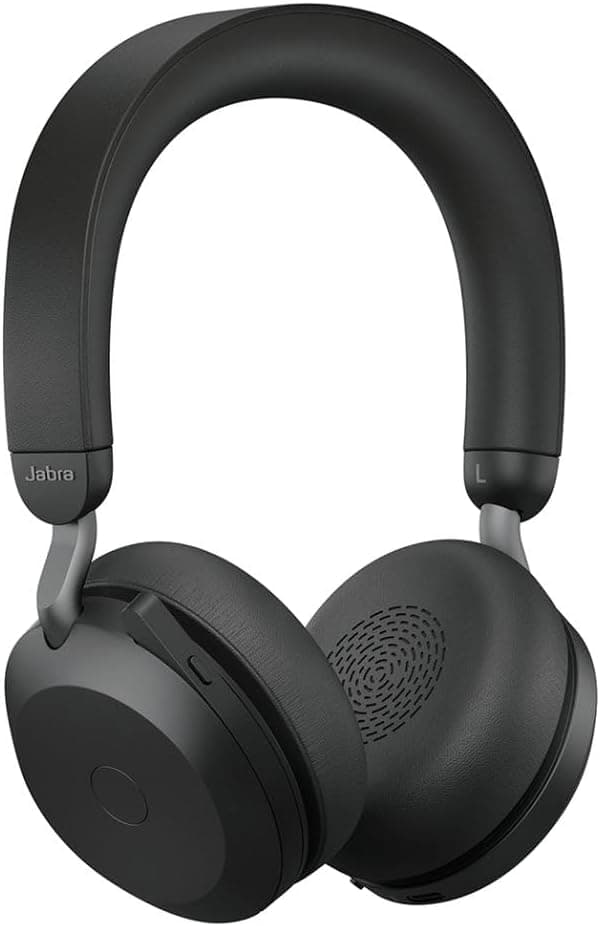 Jabra Evolve2 75, Casque Bluetooth Sans Fil, Technologie à 8 Microphones, Réduction Active du Bruit, Grand Confort, Adaptateur USB-A et Compatibilité UC, Batterie 36 h, Noir