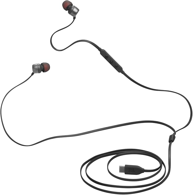 JBL Tune 310C Hi-Res Wired Earbuds, Pure Bass JBL Sound, USB-C Connection, Tangle-Free Flat Cable, Three-Key Remote with Microphone, Black - Image 1