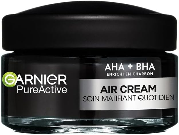 Garnier Pure Active - Air Cream - Soin Matifiant Quotidien - Enrichie en AHA + BHA & en Charbon - Hydrate 48h & Matifie 12h* - Peaux Mixtes à Grasses à Tendance Acnéique - 50 ml - Image 1